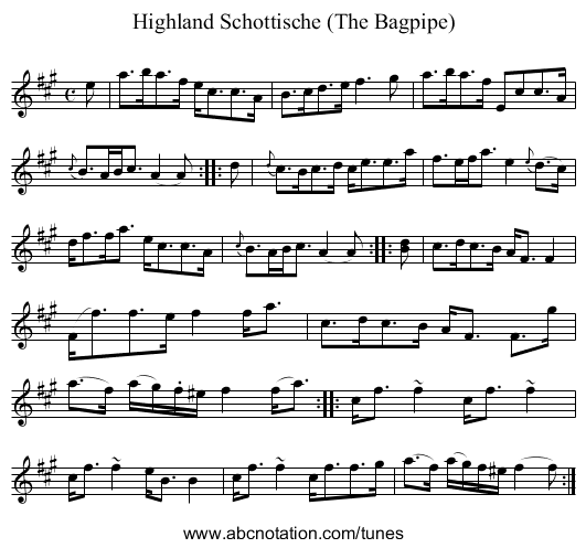 Highland Schottische (The Bagpipe) - staff notation