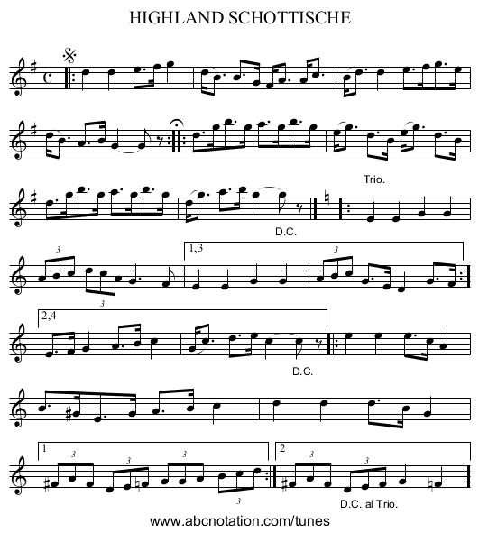 HIGHLAND SCHOTTISCHE - staff notation