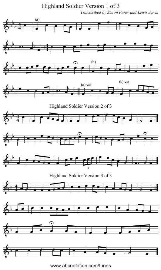 Highland Soldier Version 1 of 3 - staff notation