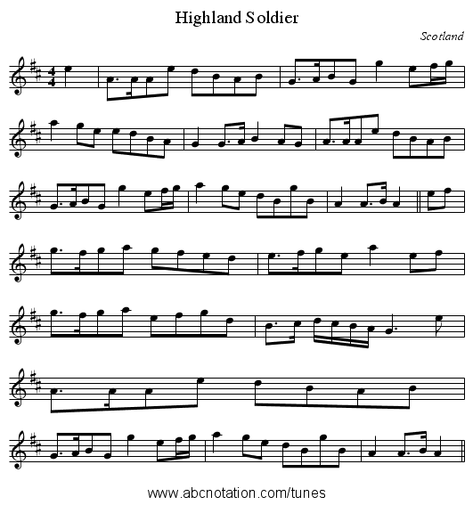 Highland Soldier - staff notation
