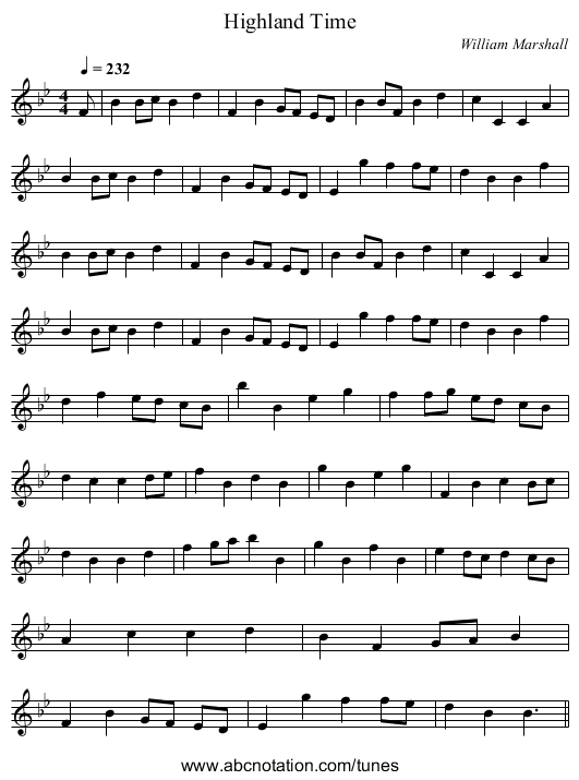 Highland Time - staff notation