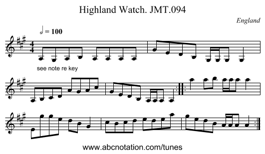 Highland Watch. JMT.094 - staff notation