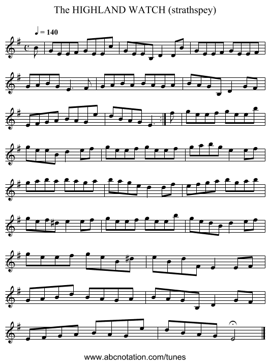 HIGHLAND WATCH (strathspey), The - staff notation