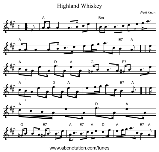 Highland Whiskey - staff notation