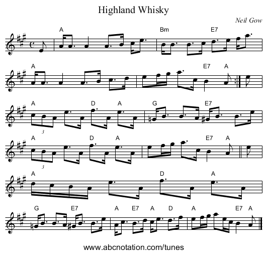 Highland Whisky - staff notation