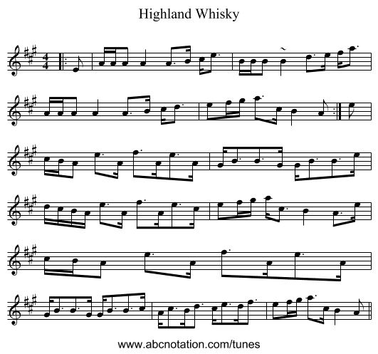Highland Whisky - staff notation