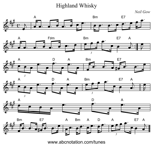 Highland Whisky - staff notation