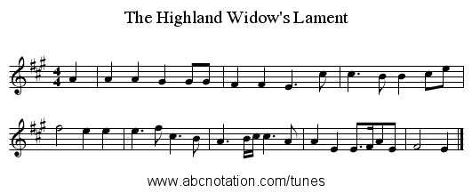 Highland Widow's Lament, The - staff notation