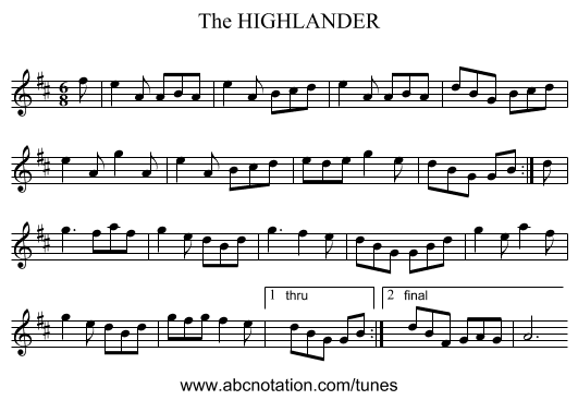 HIGHLANDER, The - staff notation