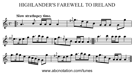 HIGHLANDER'S FAREWELL TO IRELAND - staff notation