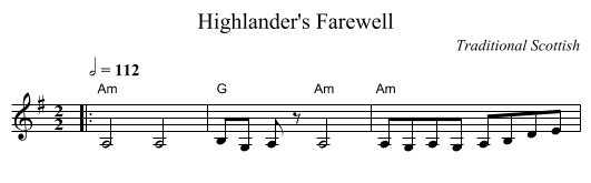 Highlander's Farewell - staff notation
