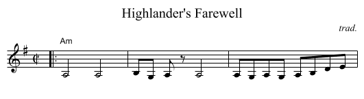 Highlander's Farewell - staff notation
