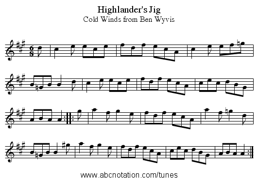 Highlander's Jig - staff notation