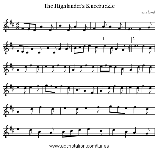 Highlander's Kneebuckle, The - staff notation