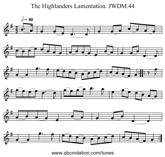 Highlanders Lamentation. JWDM.44, The - staff notation