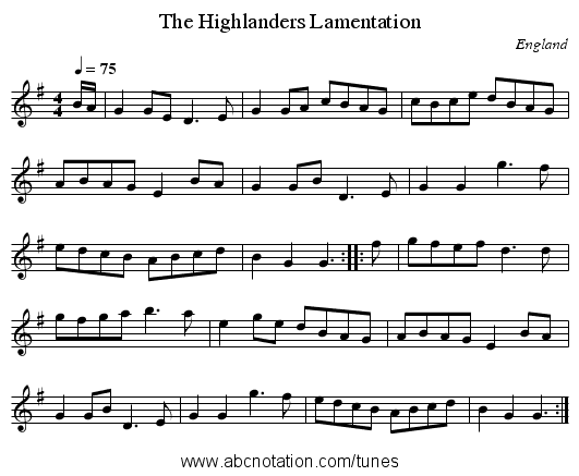 Highlanders Lamentation, The - staff notation