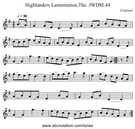 Highlanders Lamentation,The. JWDM.44 - staff notation