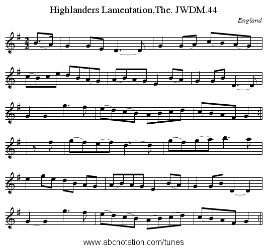 Highlanders Lamentation,The. JWDM.44 - staff notation