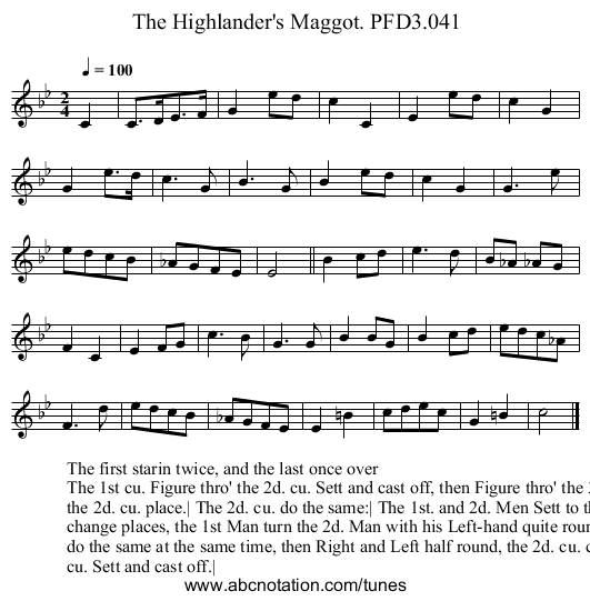 Highlander's Maggot. PFD3.041, The - staff notation