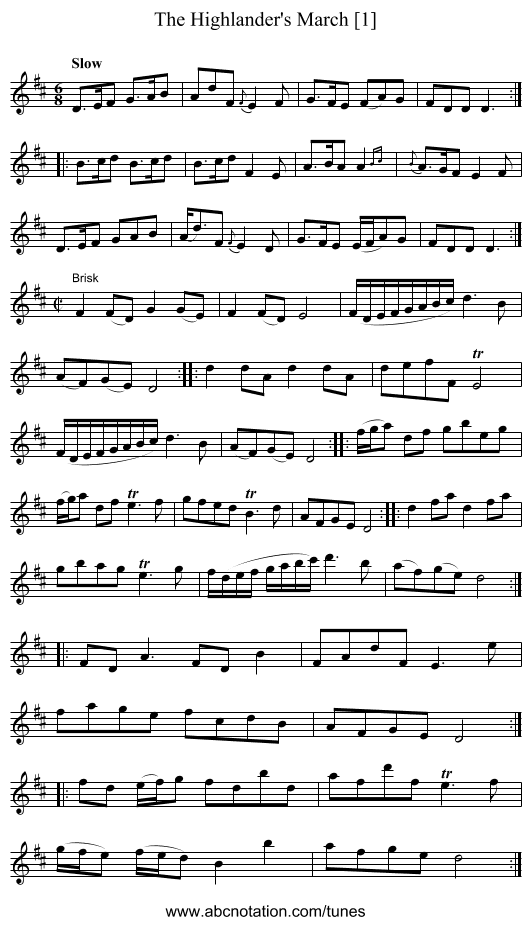 Highlander's March [1], The - staff notation