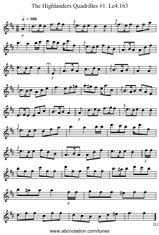 Highlanders Quadrilles #1. Le4.163, The - staff notation