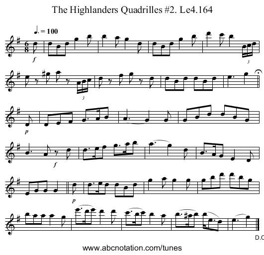 Highlanders Quadrilles #2. Le4.164, The - staff notation