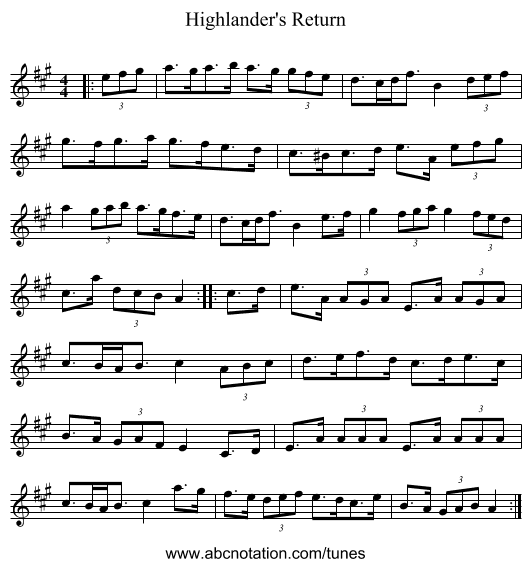 Highlander's Return - staff notation