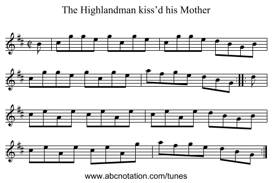 Highlandman kiss’d his Mother, The - staff notation