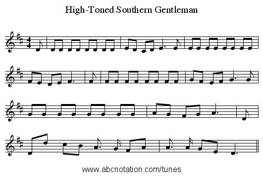 High-Toned Southern Gentleman - staff notation