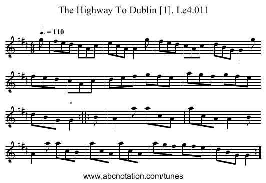 Highway To Dublin [1]. Le4.011, The - staff notation