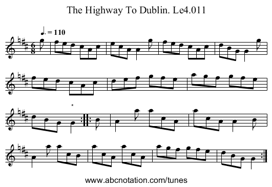 Highway To Dublin. Le4.011, The - staff notation
