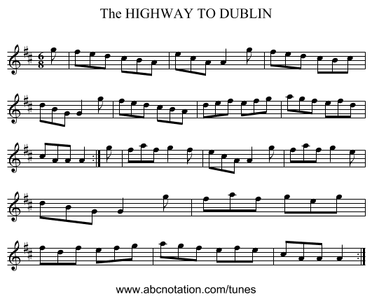 HIGHWAY TO DUBLIN, The - staff notation