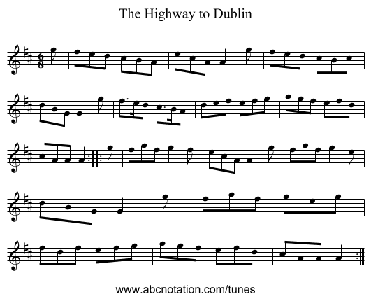 Highway to Dublin, The - staff notation