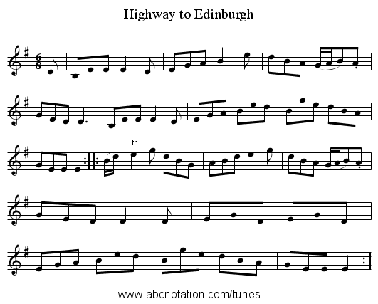 Highway to Edinburgh - staff notation