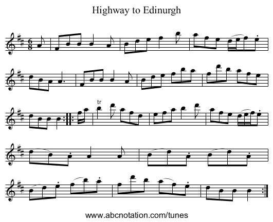 Highway to Edinurgh - staff notation