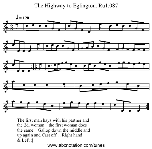 Highway to Eglington. Ru1.087, The - staff notation