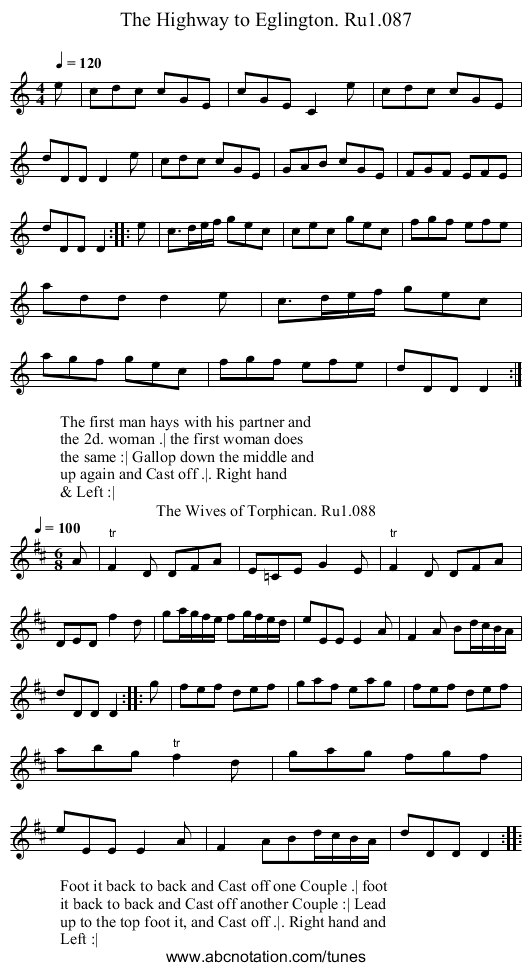 Highway to Eglington. Ru1.087, The - staff notation