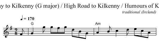 Highway to Kilkenny (G major) / High Road to Kilkenny / Humours of Kilkenny - staff notation