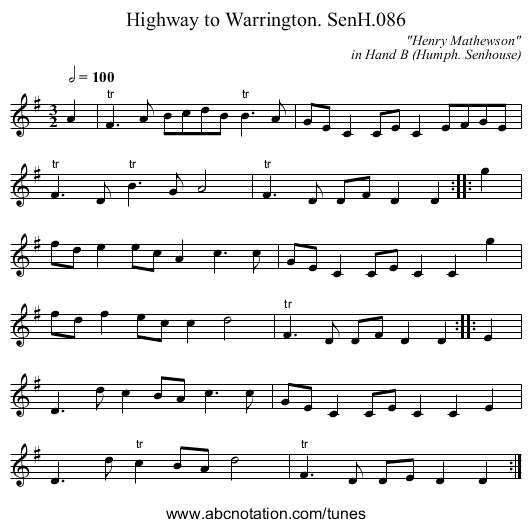Highway to Warrington. SenH.086 - staff notation