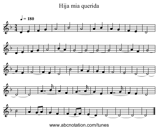 Hija mia querida - staff notation