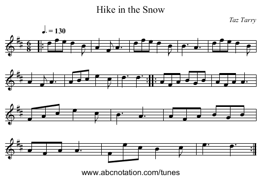 Hike in the Snow - staff notation