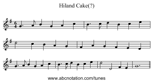 Hiland Cake(?) - staff notation
