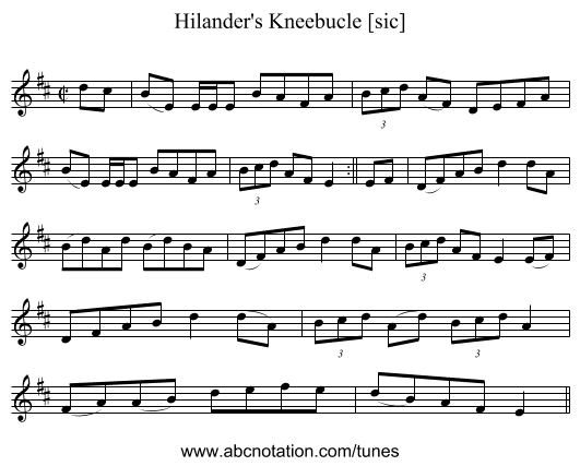 Hilander's Kneebucle [sic] - staff notation