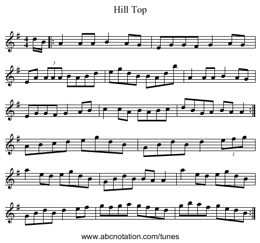Hill Top - staff notation
