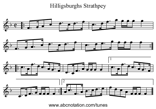 Hilligsburghs Strathpey - staff notation