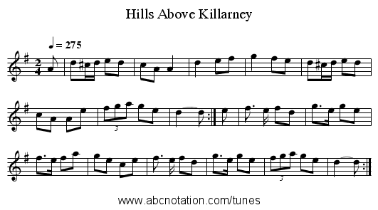 Hills Above Killarney - staff notation