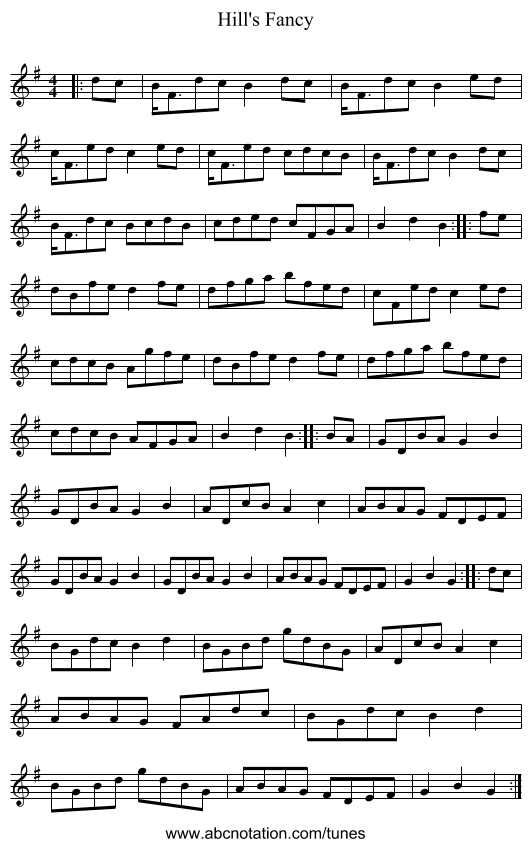 Hill's Fancy - staff notation