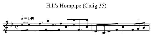 Hill's Hornpipe (Craig 35) - staff notation