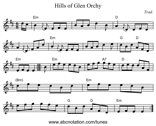 Hills of Glen Orchy - staff notation