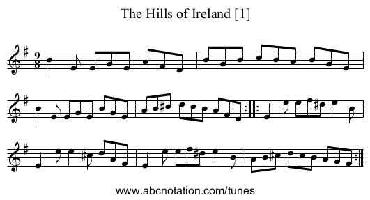 Hills of Ireland [1], The - staff notation